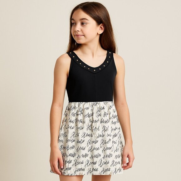Epic Threads Black and Cream Love Print A-Line Dress Size Large - Picture 1 of 14